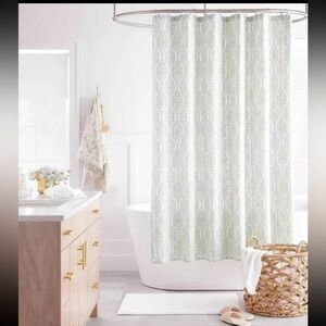 Threshold Wave Lines Shower Curtain 72" x 72" Green/White Fabric